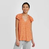 A New Day Women's Floral Print Flutter Short Sleeve Blouse 78054299