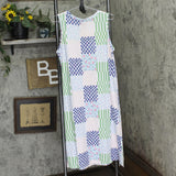 Roudelain Womens Printed Sleeveless Nightgown Knit EHJS362M Ditsy Check Blue L