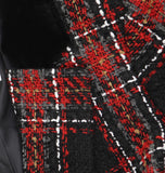 Kasper Notch Collar Open Front Tweed Jacket  w/ Velvet Neck Fire Red Multi 8