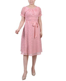 Ny Collection Short Sleeve Belted Swiss Dot Dress Rose Multi Circle Pink PS