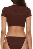 Trina Turk Womens Glimmer Lace Up Crop Padded Swim Top Totem Brown Lurex 12
