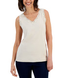 Karen Scott Womens Knit Cotton Scalloped-Lace Tank Top Pebble Brown S