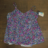 Swim Solutions Printed V-Neck Underwire Swim Tankini Top Dancing Colors Blue 22W