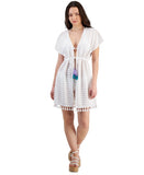 Miken Clothing Co Miken Juniors Crochet Tassel-Trimmed Kimono Cover Up White XL