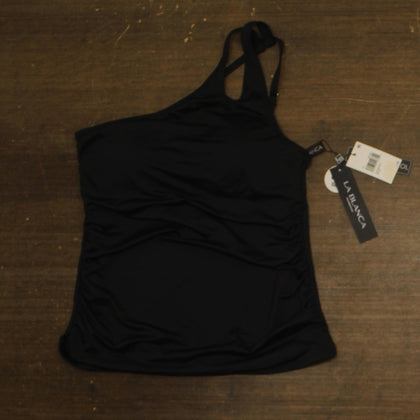 La Blanca Island Goddess One Shoulder Keyhole Tankini Swimsuit Top Black 10