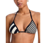 Solid & Striped The Iris Triangle Bikini Top Noir Black / Khaki Stripe S