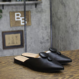 Journee Collection Button Accent Pointed Mules Black 7.5M