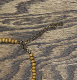 Faux Leather Tassel Wood Beaded Necklace Brown / White 29" + 4"