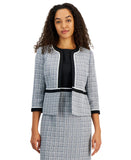 Kasper Womens Open-Front Piped-Trim Tweed Jacket Blazer 10924393 Blue Multi 6