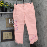 DG2 Womens Fringe Hem Floral Jeans 710896 Blush Pink 14
