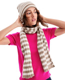 Charter Club 100% Cashmere Striped Rectangle Scarf Brown Sugar Heather Combo