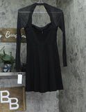 City Studio Juniors Sheer Long Sleeve Mesh Fit Flare Skater Dress Black 0