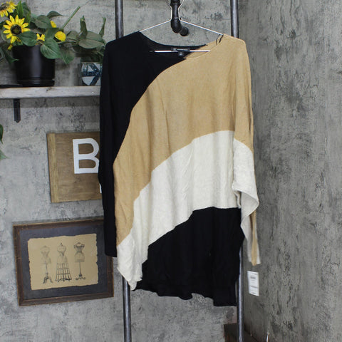 Inc Colorblocked Shirttail-Hem Sweater Black Brown Multi 4X