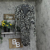 Nicole Williams English x Bar III Printed Drawstring Dress Black / White Print L