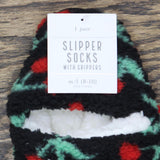 ZUZIFY Cozy Fleece High Cut Slipper Socks with Grippers Black / Red M / L