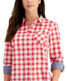Tommy Hilfiger Women's Cotton Plaid Roll-Tab Shirt J2DMH530
