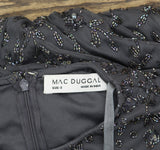 Mac Duggal Beaded Tea Length Dress Gown with Sheer Sleeves Charcoal Gray 8