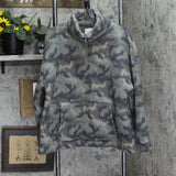 American Eagle Mens Fleece 1/4 Zip Camoflauge Pullover Sweater Green Camo XL