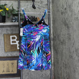 Swim Solutions Tropical Leaves Bow-Front Swim One Piece Dress Black / Multi 16