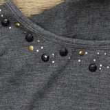 French Laundry Mixed Media Embellished Long Sleeve Blouse Shirt Top Gray S