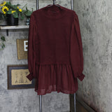 ELOQUII Womens Plus Size Twofer Sweater with Chiffon Maroon Banner Red 22W / 24W