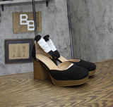 Sun + Stone Leoniee Ankle-Strap Platform Dress Sandals Black Microsuede 5.5M