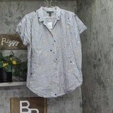 A Pea in the Pod Cotton Button Up Embroidered Maternity Shirt Blue Dot Stripe L