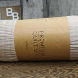 iEnjoy Home All Season 3-Piece Stripe Stitch Quilt Set Beige Brown Full / Queen