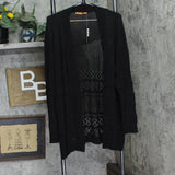 Belldini Womens Plus Size Pointelle Open Cardigan Sweater AS230502X Black 2X