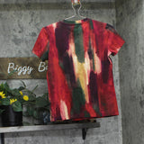 DKNY Womens Abstract-Print T-Shirt Logo P5EHXWNA June Brush Stroke Red Multi XS