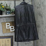Bar III Womens Petite Faux-Leather Notched Collar Belted Vest Black PM