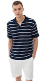 Simkhai Mens Calum Silk Blend Textured Polo Shirt Midnight Stripe Blue L