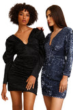 Donna Morgan Holiday Sequin Dress Event Occasion Cocktail Dark Blue Gray 16