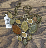 Mcys Mosaic Triangle Pendant Necklace Gold / Green / Brown / Yellow 20" + 3"