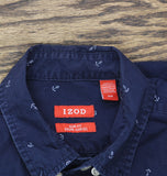 Izod Mens Nautical Slim Fit Long Sleeve Dress Shirt Navy Blue S