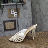 Steve Madden Beaded Stiletto Heel Peep Toe Dress Sandals Ivory Off White 7M