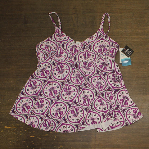 Swim Solutions Womens Tiletale V-Neck Tankini Swim Top 806834 Magenta Purple 18