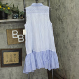 Lucky Brand Womens Breezy Cotton Sleeveless Shirt Dress 133380 Blue Stripe L