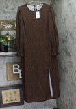Mango Slitted Smocked Printed Balloon Sleeve Sheath Dress Black / Brown Multi 16