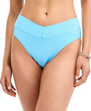 Becca Womens Modern Edge Textured Rib High-Waist Bikini Bottom Ice Blue XS