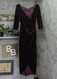 Alex Evenings Womens Velvet Tulip Hem Quarter Sleeve Formal Gown Wine Red 4P
