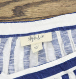 Style & Co. Square Neck Lightweight Striped Shirt Top Royal Blue / White XL