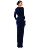Betsy & Adam Womens Velvet Gown with 3/4 Sleeves B264 Navy Blue 4