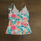 Swim Solutions Printed Shirred Tankini Swim Top Tropic Twist White Multi 8