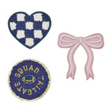 Universal Thread Tailgate Squad Checkered Heart Bow Patches 3-Pack Blue Multi
