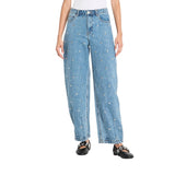 Future Collective Womens Mid-Rise Studded Barrel Leg Jeans Blue Denim 10