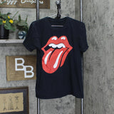 Womens Graphic Rolling Stones Tongue Graphic T-Shirt Tee Black See Measurements