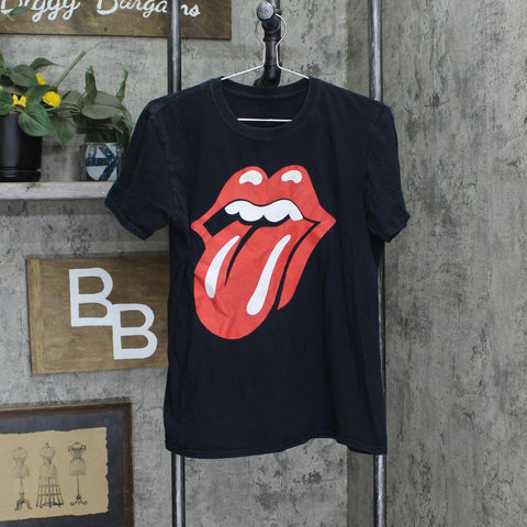 Womens Graphic Rolling Stones Tongue Graphic T-Shirt Tee Black See Measurements