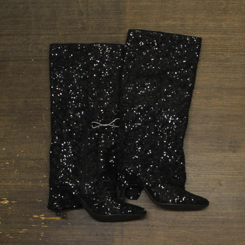 A New Day Womens Abba Sequin Foldover Tall Boots 91636693 Black 6.5M