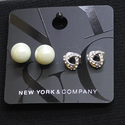 New York & Company Knot & Pearl Stud Earrings Silver Gray / White